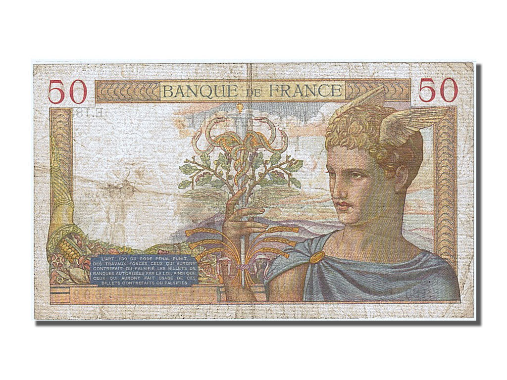 France, 50 Francs, 50 F 1934-1940 ''Cérès'', 1934, KM #81, 1934-12-27, VF(30-35)