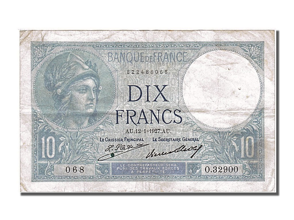 France, 10 Francs, 10 F 1916-1942 ''Minerve'', 1927, KM #73d, 1927-01-12,...