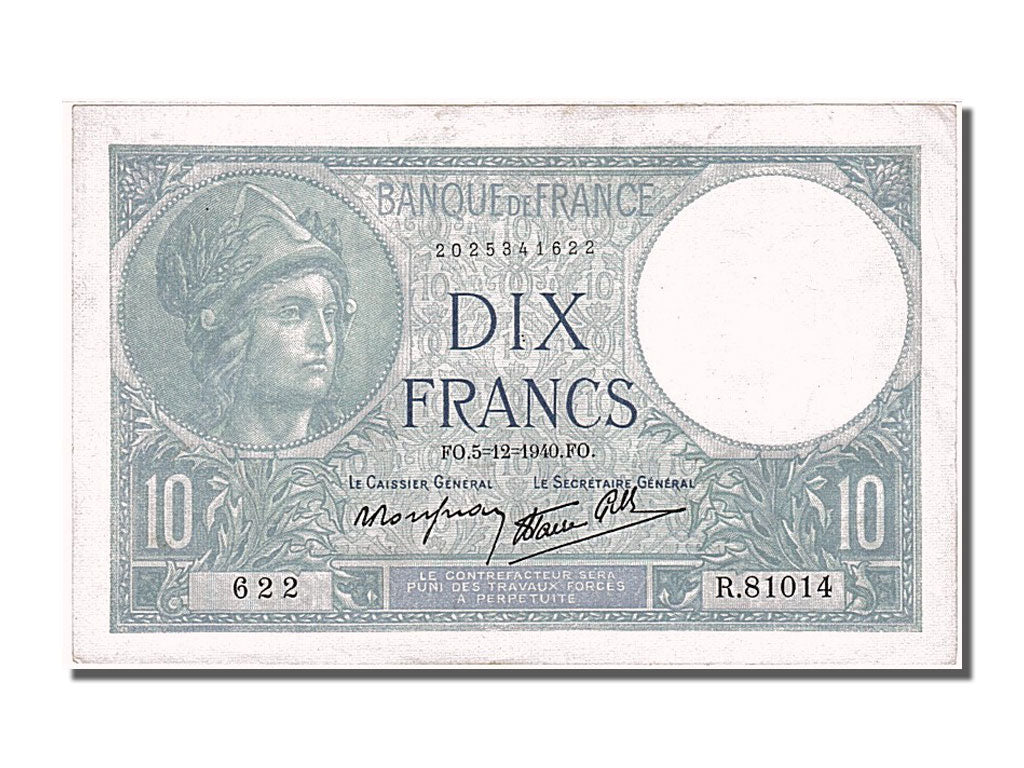 Banknote, France, 10 Francs, 10 F 1916-1942 ''Minerve'', 1940, 1940-12-05