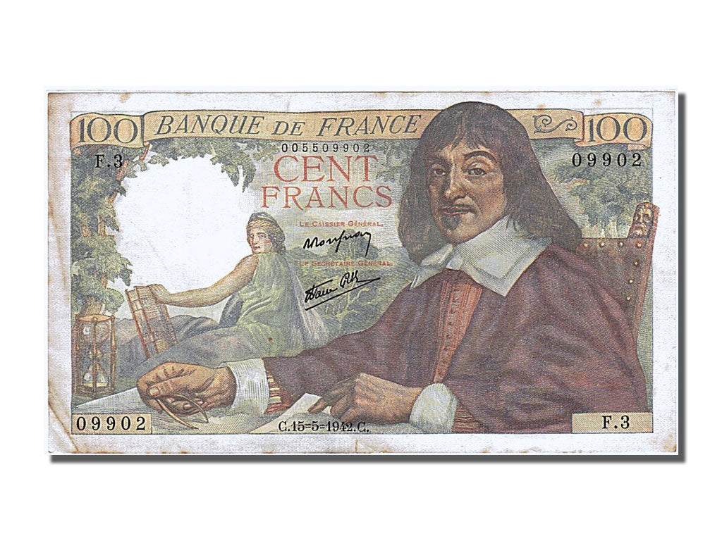 FRANCE, 100 Francs, 100 F 1942-1944 ''Descartes'', 1942, 1942-05-15, EF(40-45),.