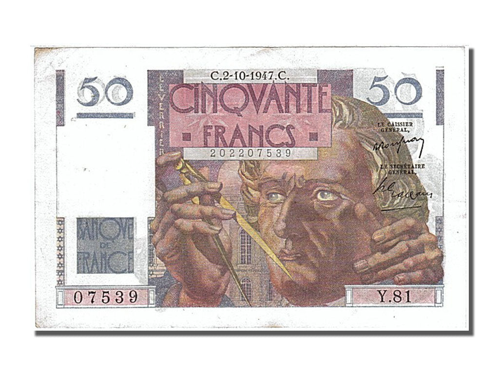 France, 50 Francs, 50 F 1946-1951 ''Le Verrier'', 1947, KM #127b, 1947-10-02,...