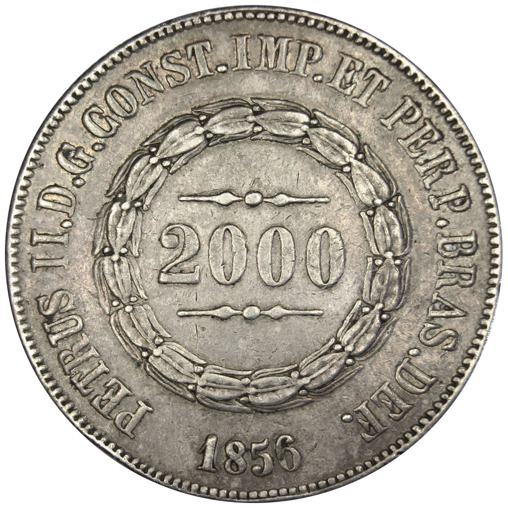 Brasile, Pedro II, 2000 Reis, 1856, BB, Argento, KM:466