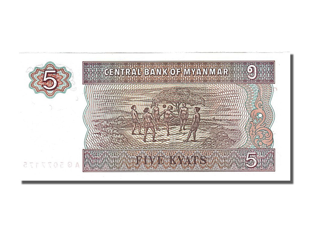 Banconote, Myanmar, 5 Kyats, 1996, FDS