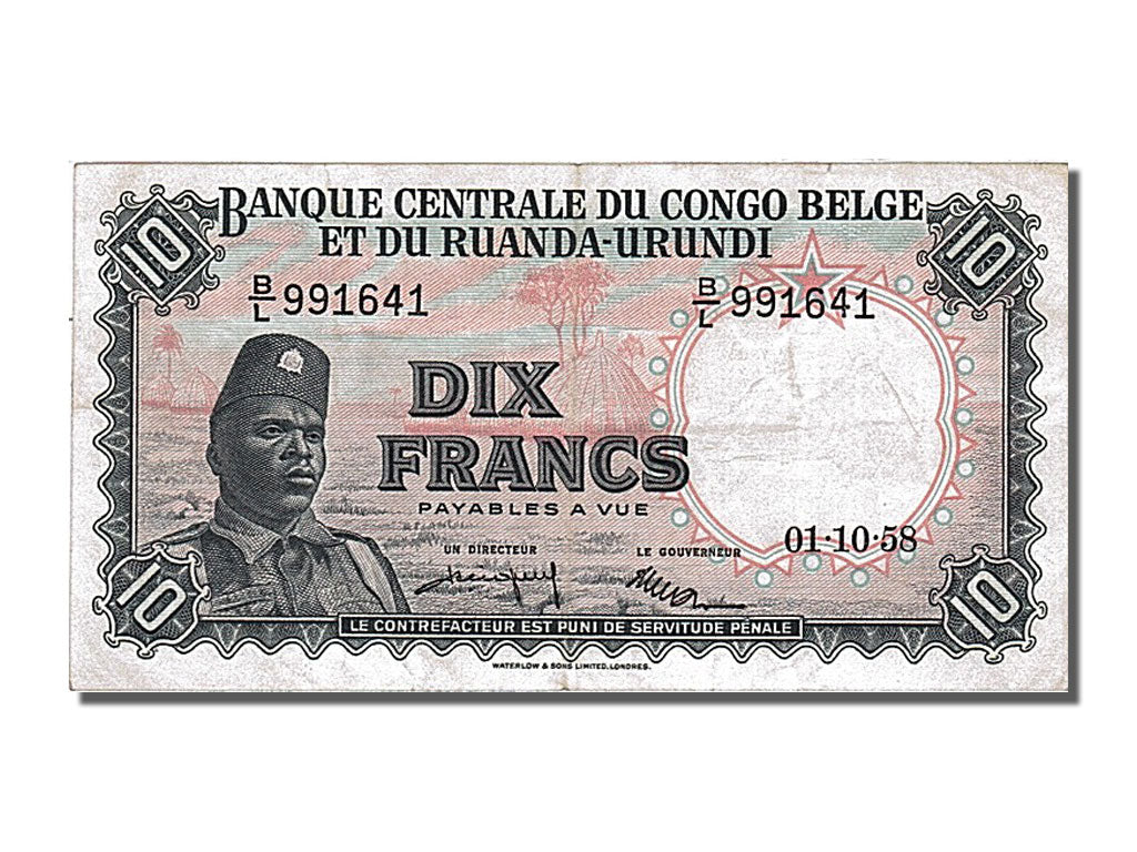Belgian Congo, 10 Francs, 1958, 1958-10-01, EF(40-45), B/L 991641