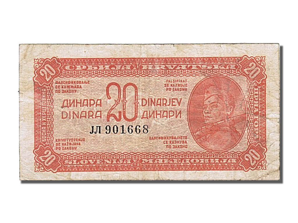 Yugoslavia, 20 Dinara, 1944, KM #51a, EF(40-45), 901668