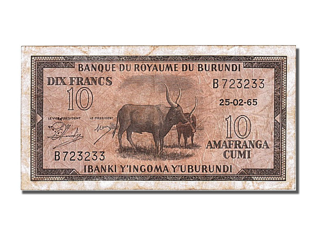 Burundi, 10 Francs, 1965, KM #9, 1965-02-25, EF(40-45), B723233
