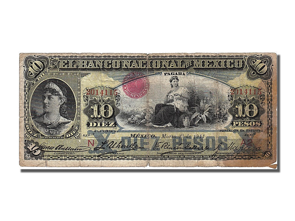 Mexico, 10 Pesos, 1911, KM #S258p, 1911-03-01, VF(20-25), N 2014115