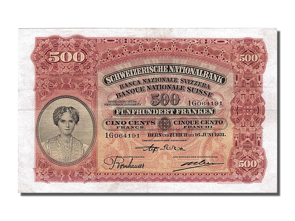 Switzerland, 500 Franken, 1931, KM #36b, 1931-06-16, AU(55-58), 1G064191