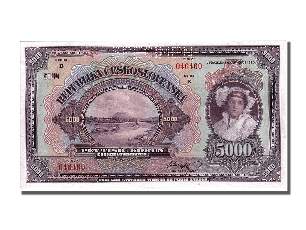 Banknote, Czechoslovakia, 5000 Korun, 1920, 1920-07-06, UNC(65-70)