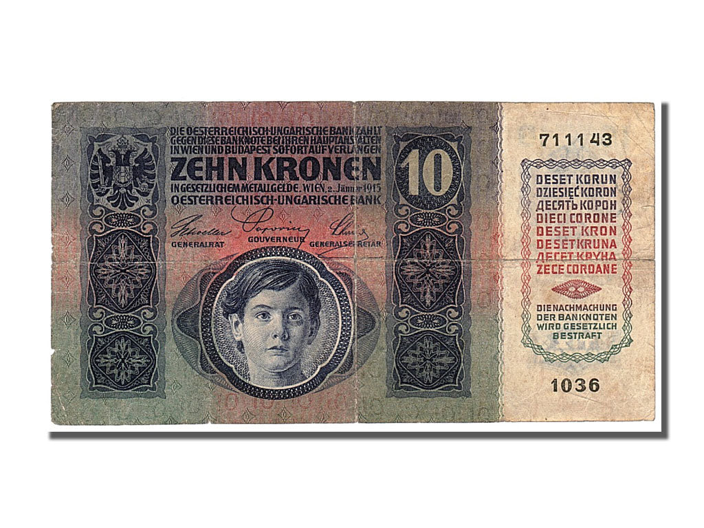 Czechoslovakia, 10 Korun, 1915, KM #1a, 1915-01-02, EF(40-45), 711143