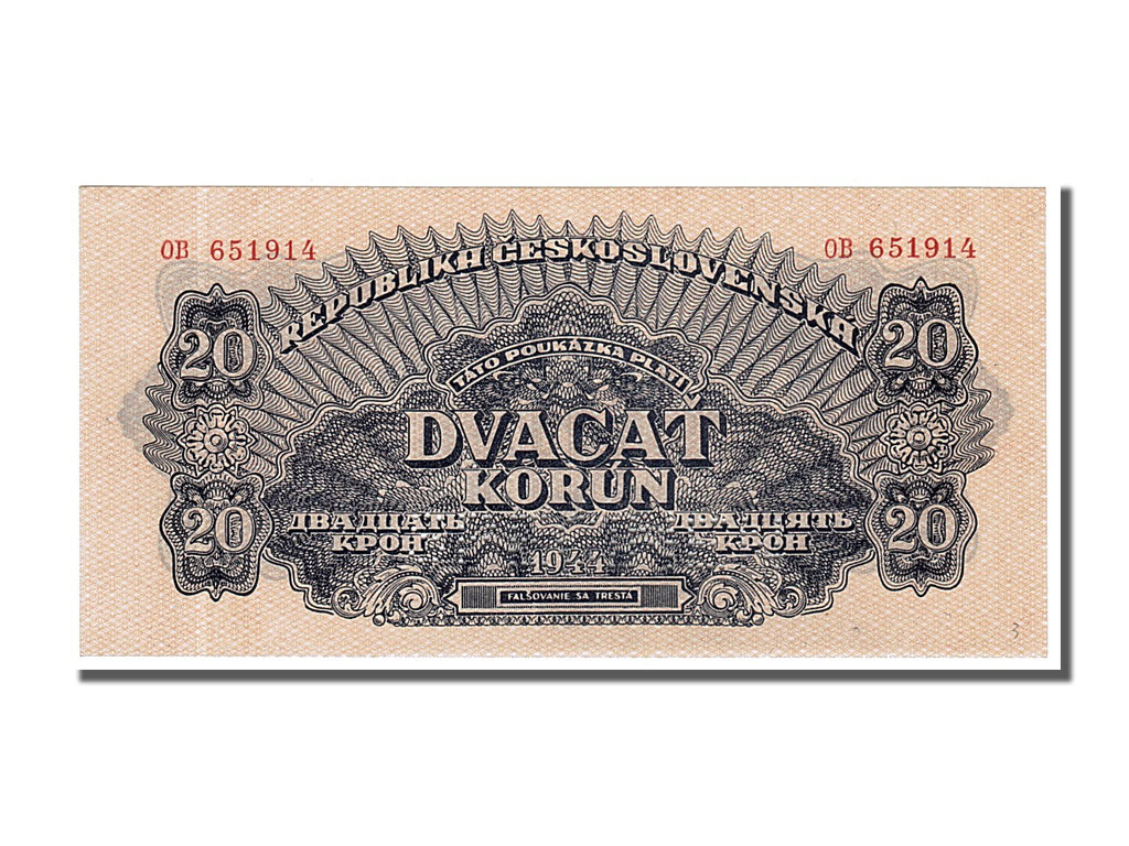 Czechoslovakia, 20 Korun, 1944, KM #47s, UNC(65-70), OB 651914