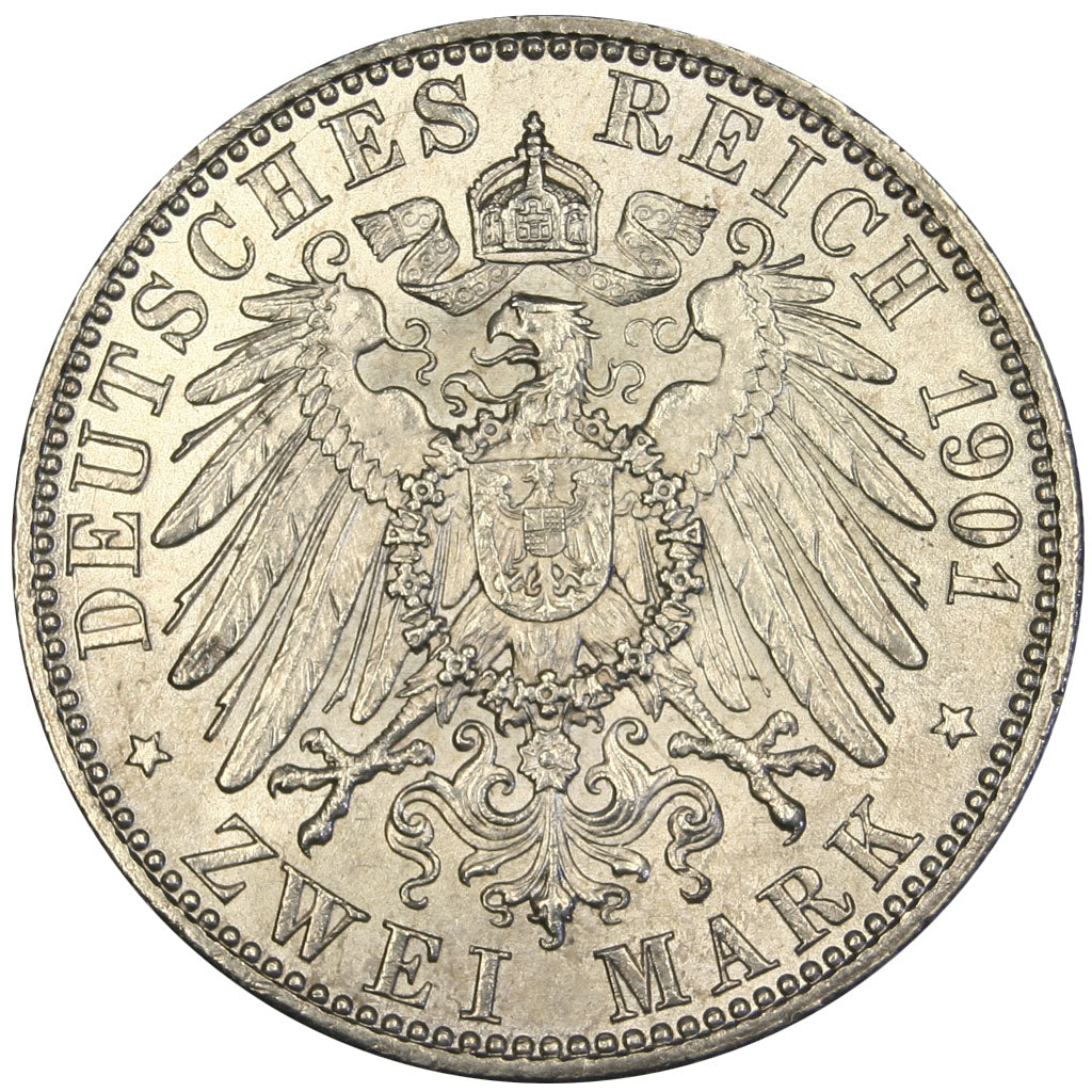 GERMAN STATES, 2 Mark, 1901, Berlin, KM #525, AU(55-58), Silver, 28, 11.11