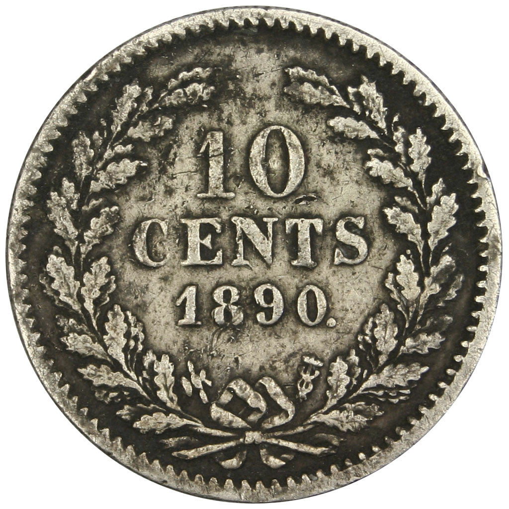 NETHERLANDS, 10 Cents, 1890, KM #80, VF(30-35), Silver, 15, 1.35