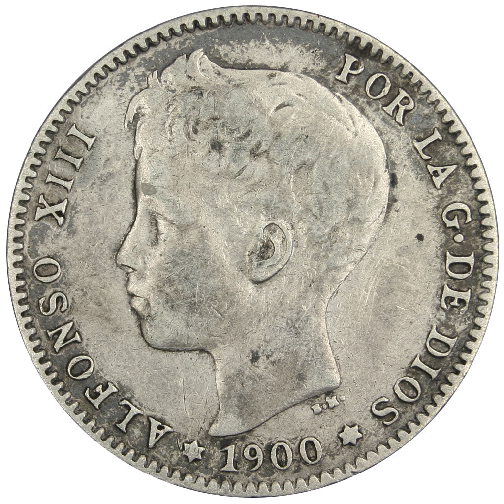 Spagna, Alfonso XIII, Peseta, 1900, Valencia, BB, Argento, KM:706