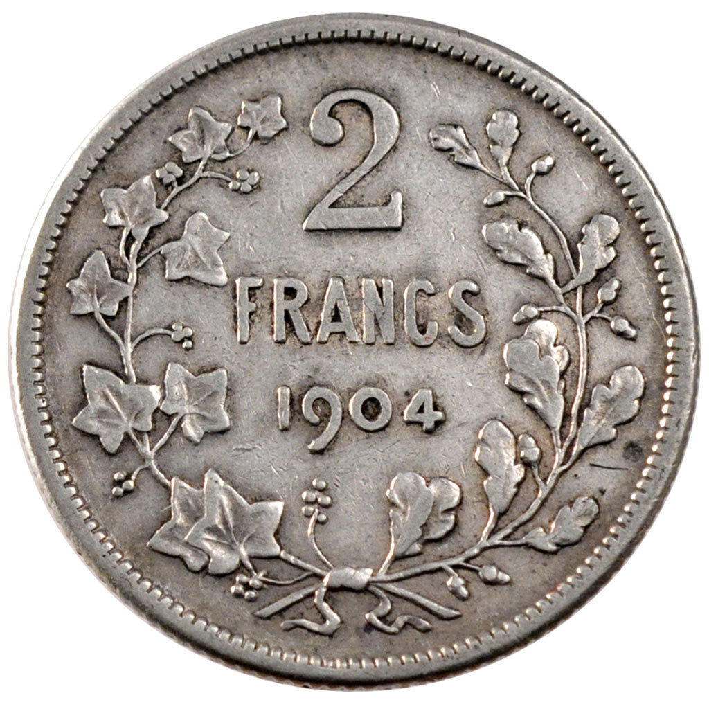 Belgium, 2 Francs, 1904, VF(30-35), Silver, 9.92