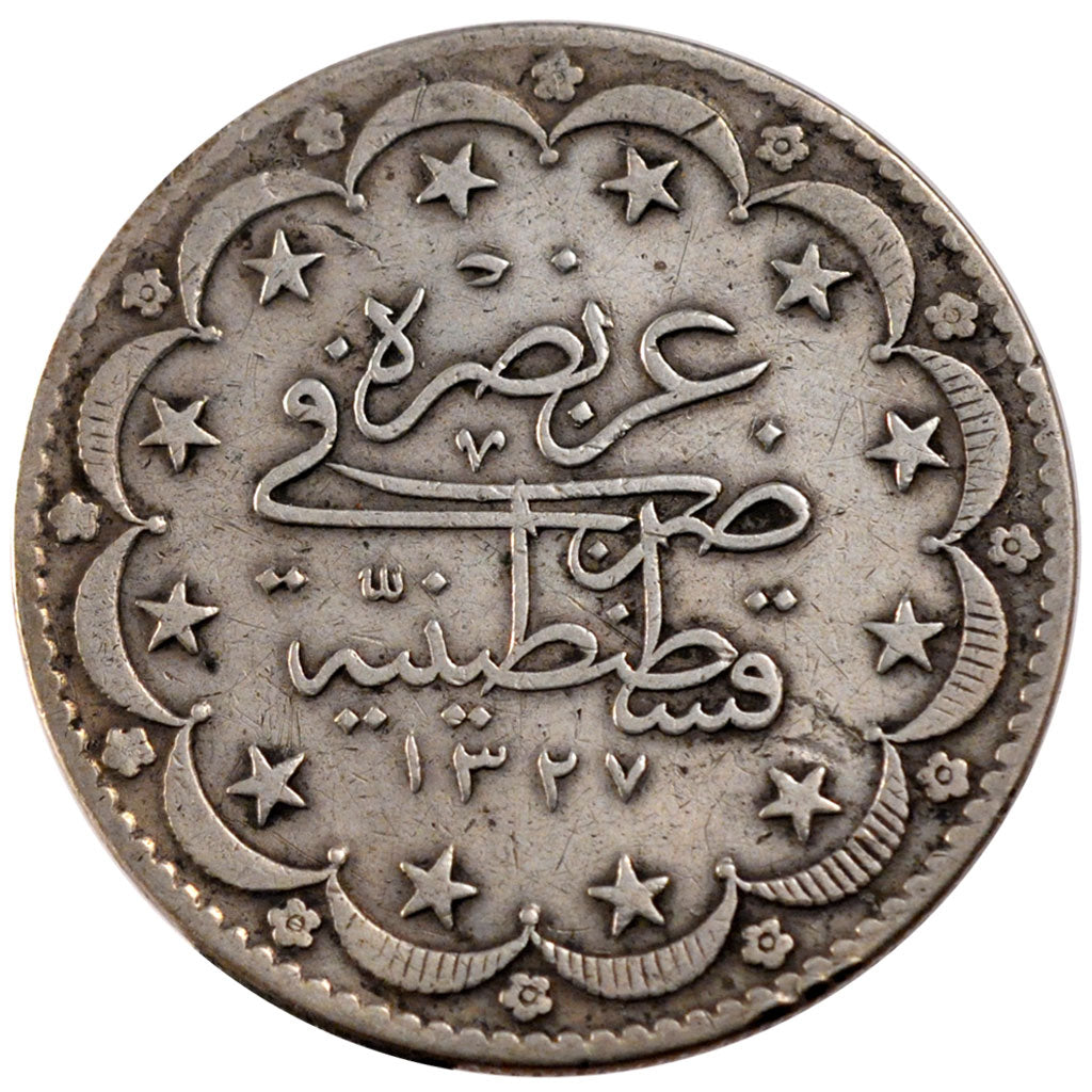 TURKEY, 20 Kurush, 1917, Qustantiniyah, KM #780, EF(40-45), Silver, 37, 23.71