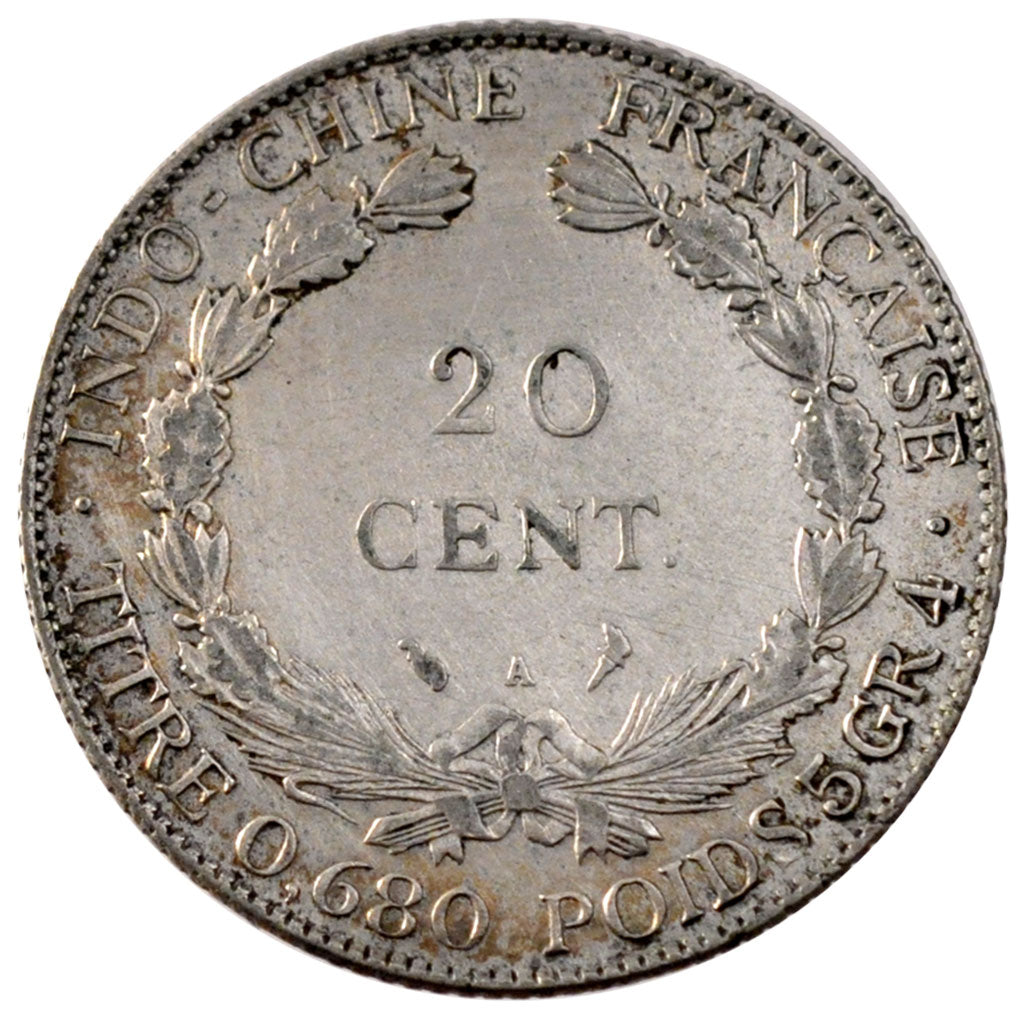 FRENCH INDO-CHINA, 20 Cents, 1930, Paris, KM #17.1, AU(50-53), Silver, 25.9,...