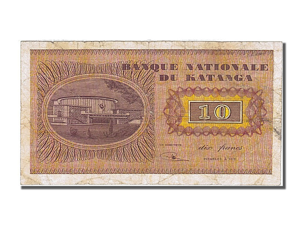 Katanga, 10 Francs, 1960, KM #5a, 1960-12-15, VF(30-35), GF 273323