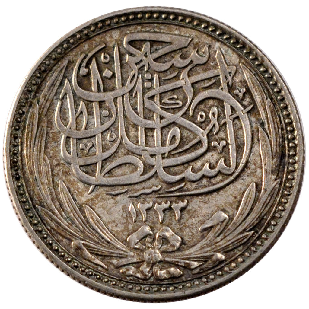 EGYPT, 5 Piastres, 1917, KM #318.1, AU(55-58), Silver, 26, 6.98