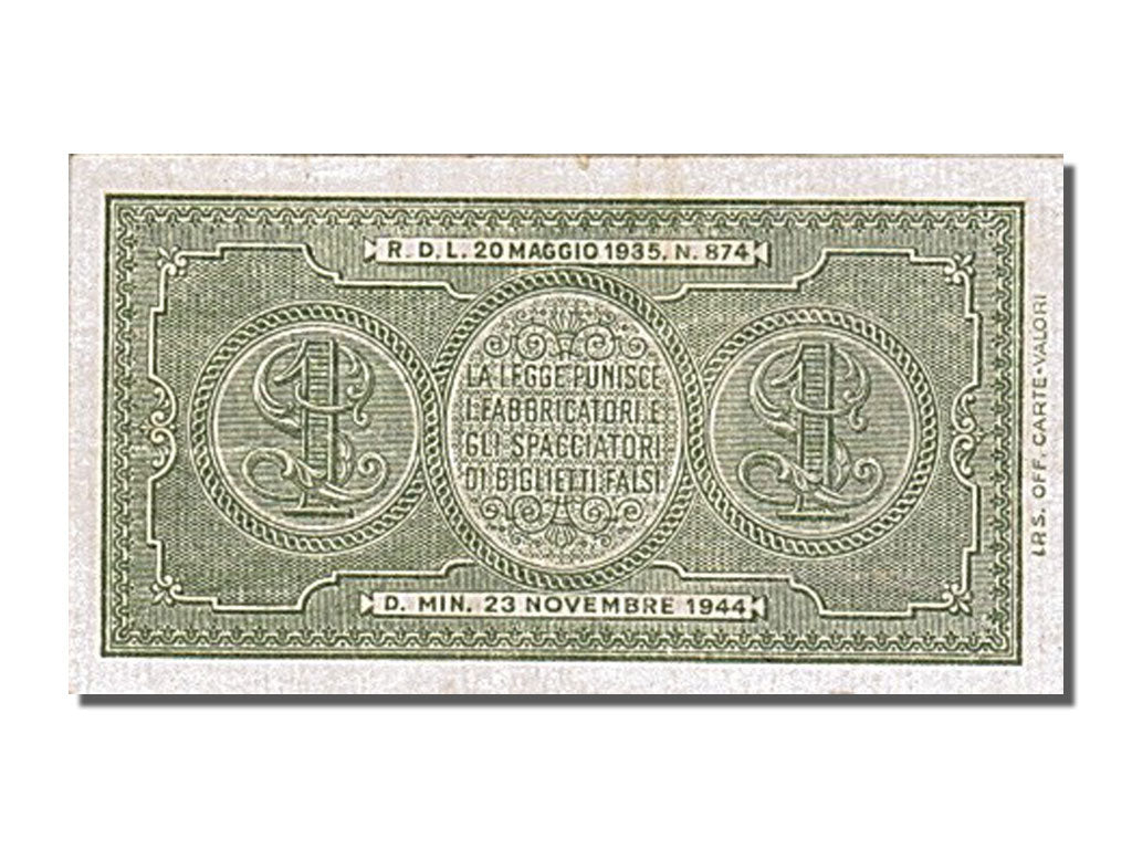Italy, 1 Lira, 1944, KM #29b, 1944-11-23, AU(55-58), 524 481865