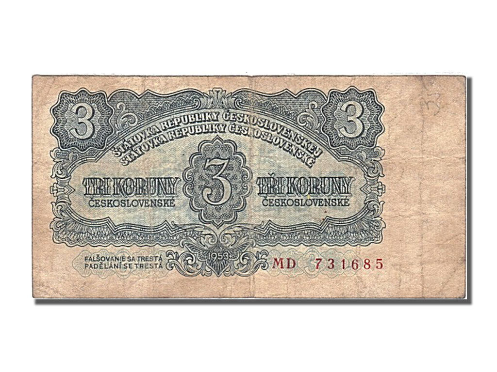 Czechoslovakia, 3 Koruny, 1953, KM #79b, VF(20-25), MD 731685