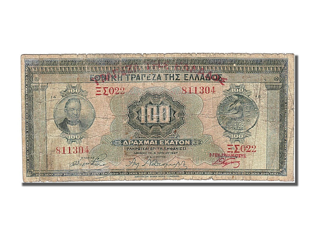 Greece, 100 Drachmai, 1927, KM #91a, 1927-06-06, VG(8-10), 811304
