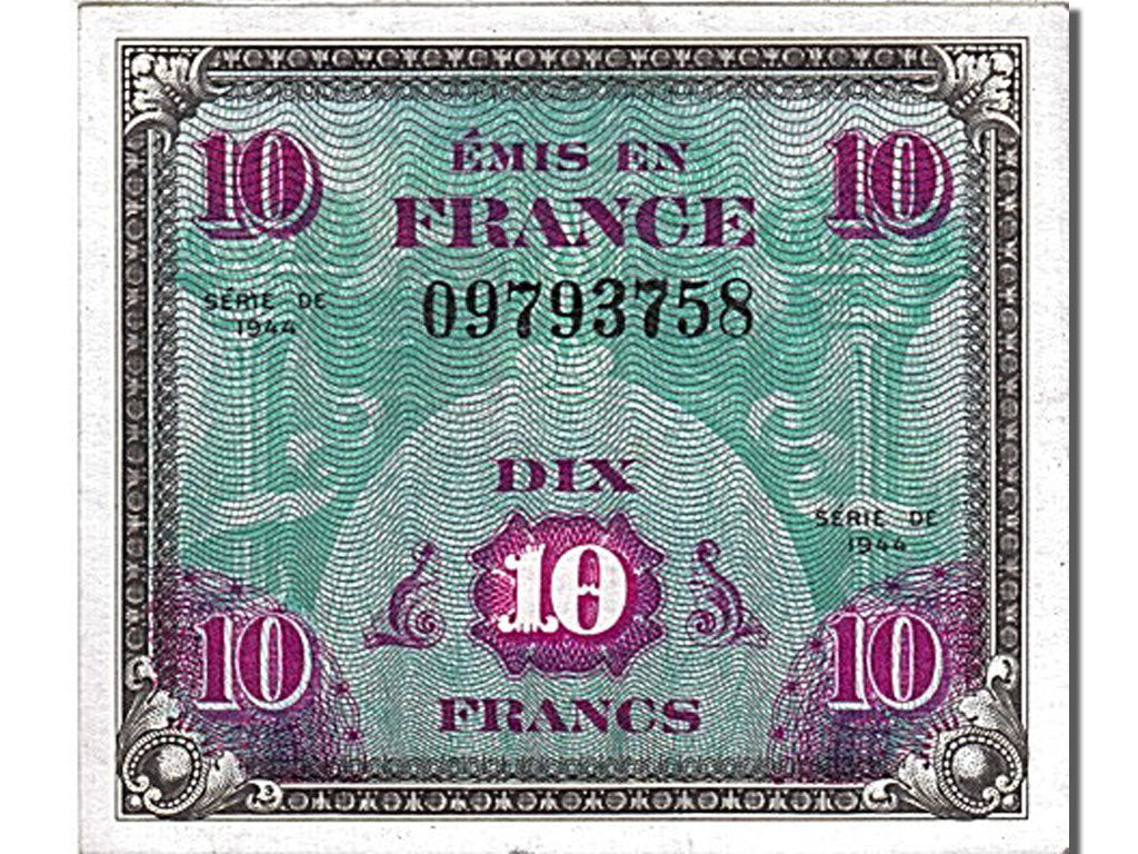 Francia, 10 Francs, 1944 Flag/France, 1944, KM:116a, 1944-06-01, SPL, Fayette...