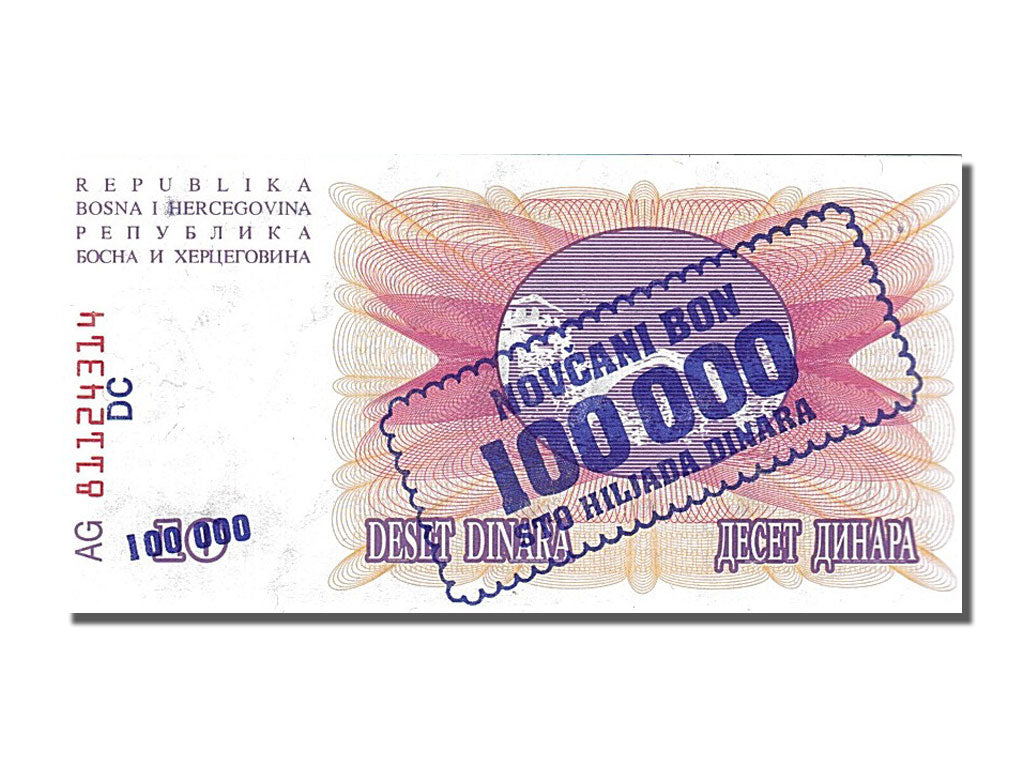 Banknote, Bosnia - Herzegovina, 100,000 Dinara, 1992, 1992-07-01, UNC(65-70)