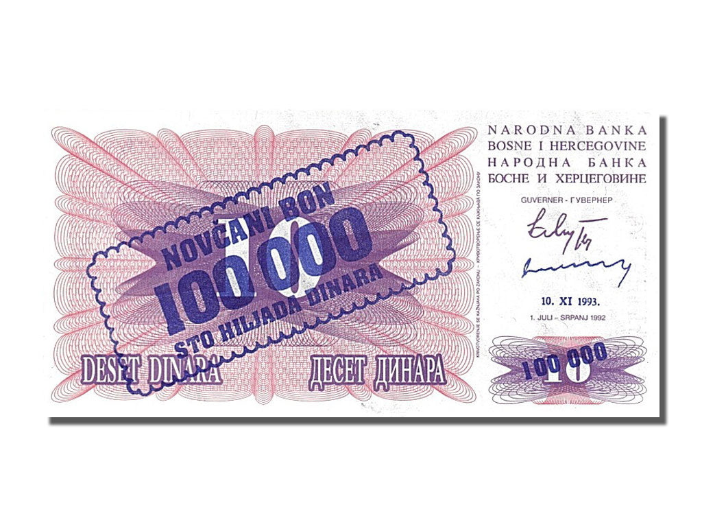 Banknote, Bosnia - Herzegovina, 100,000 Dinara, 1992, 1992-07-01, UNC(65-70)