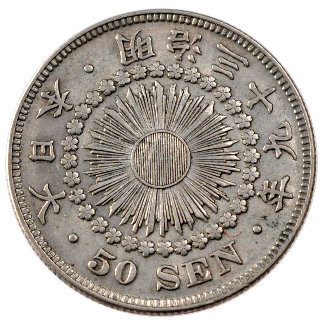 JAPAN, 50 Sen, 1906, KM #31, AU(55-58), Silver, 10.09