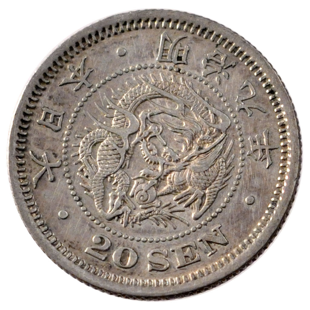 JAPAN, 20 Sen, 1876, KM #24, AU(50-53), Silver, 23.5, 5.26