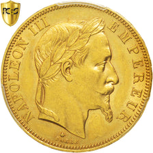 Second Empire, 50 Francs or Napoléon III tête laurée, 1862 A, PCGS AU58