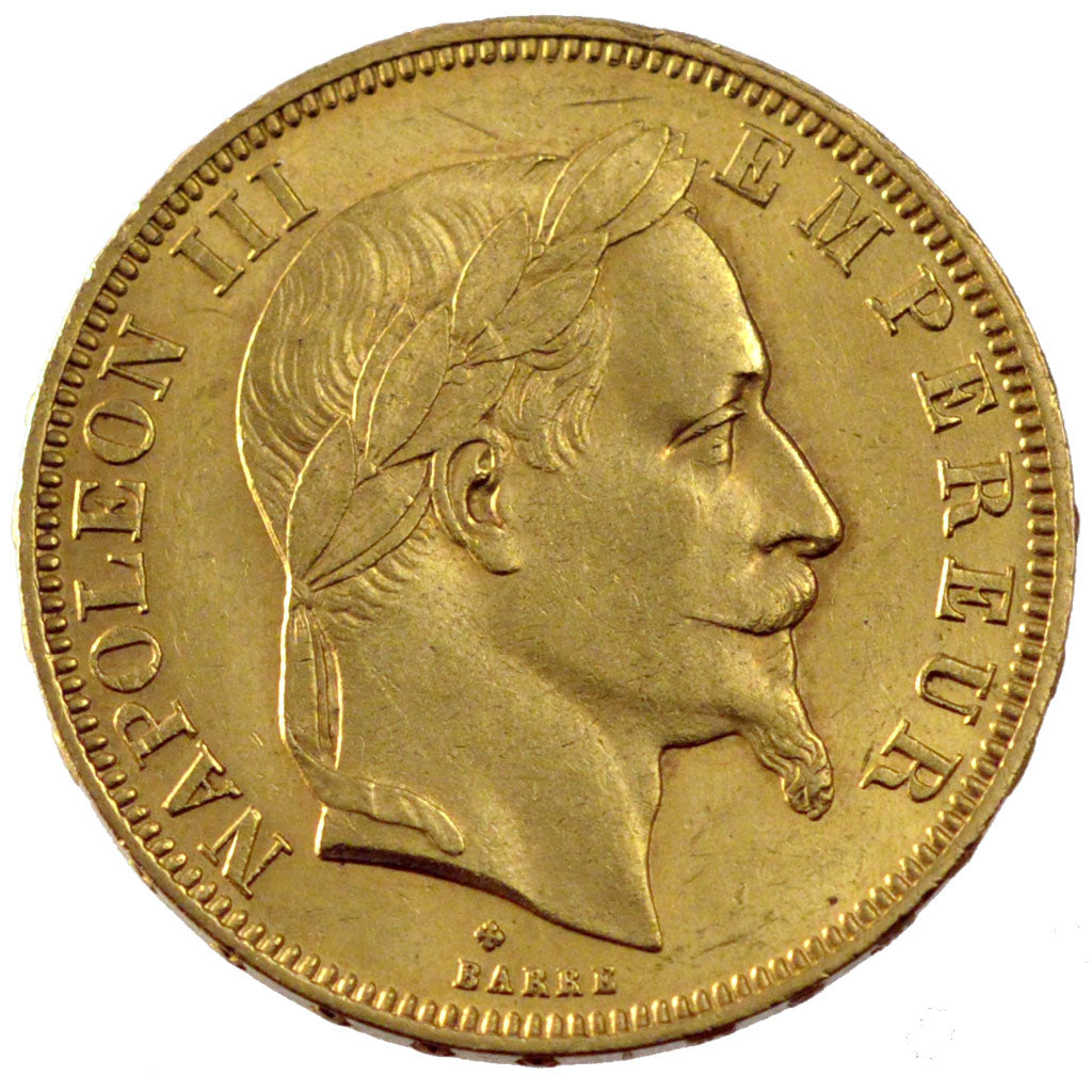FRANCE, Napoléon III, 50 Francs, 1867, Strasbourg, KM #804.2, AU(55-58), Gold, G