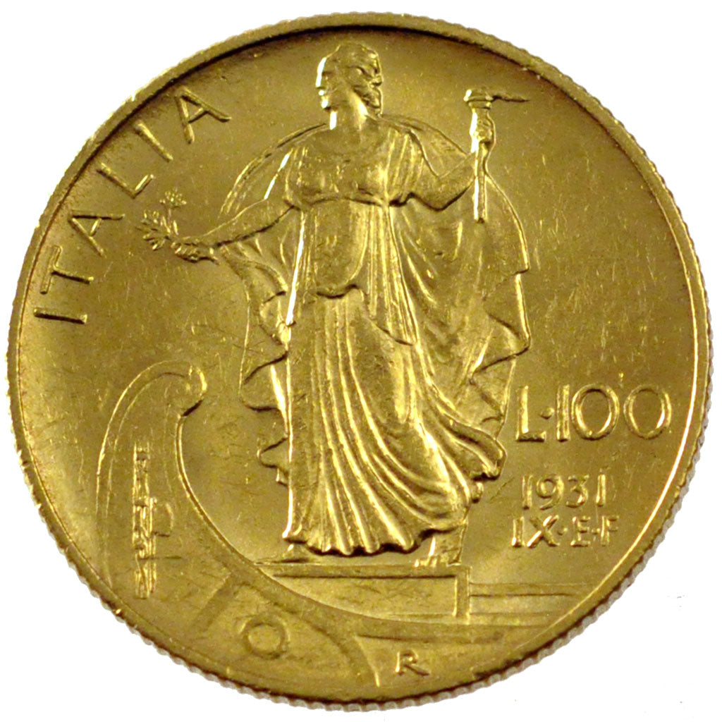 ITALY, 100 Lire, 1931, Rome, KM #72, graded, PCGS, MS(60-62), Gold, 8.80