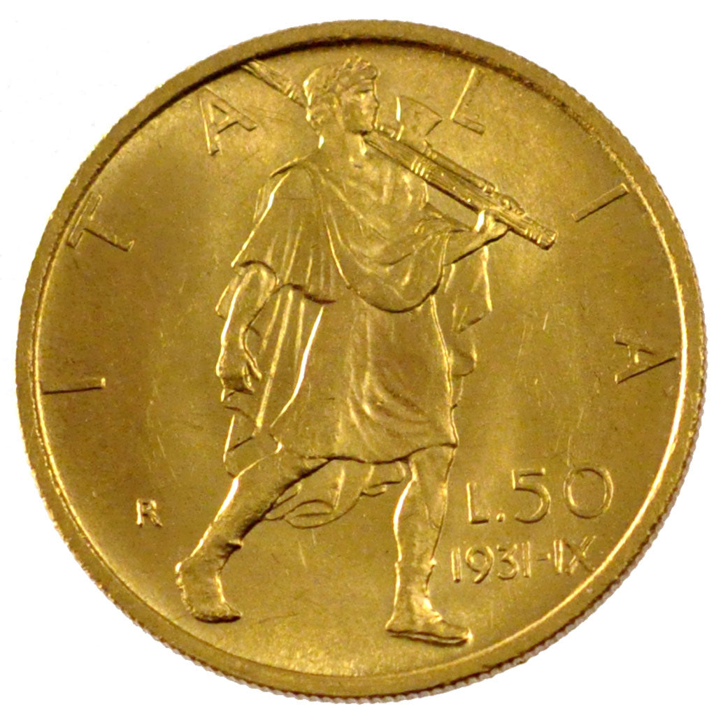 ITALY, 50 Lire, 1931, Rome, KM #71, graded, PCGS, MS(63), Gold, 4.40