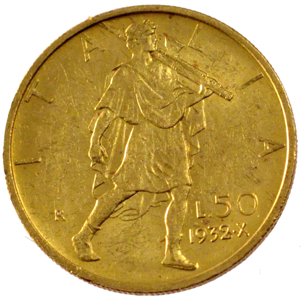 ITALY, 50 Lire, 1932, Rome, KM #71, AU(55-58), Gold, 4.40