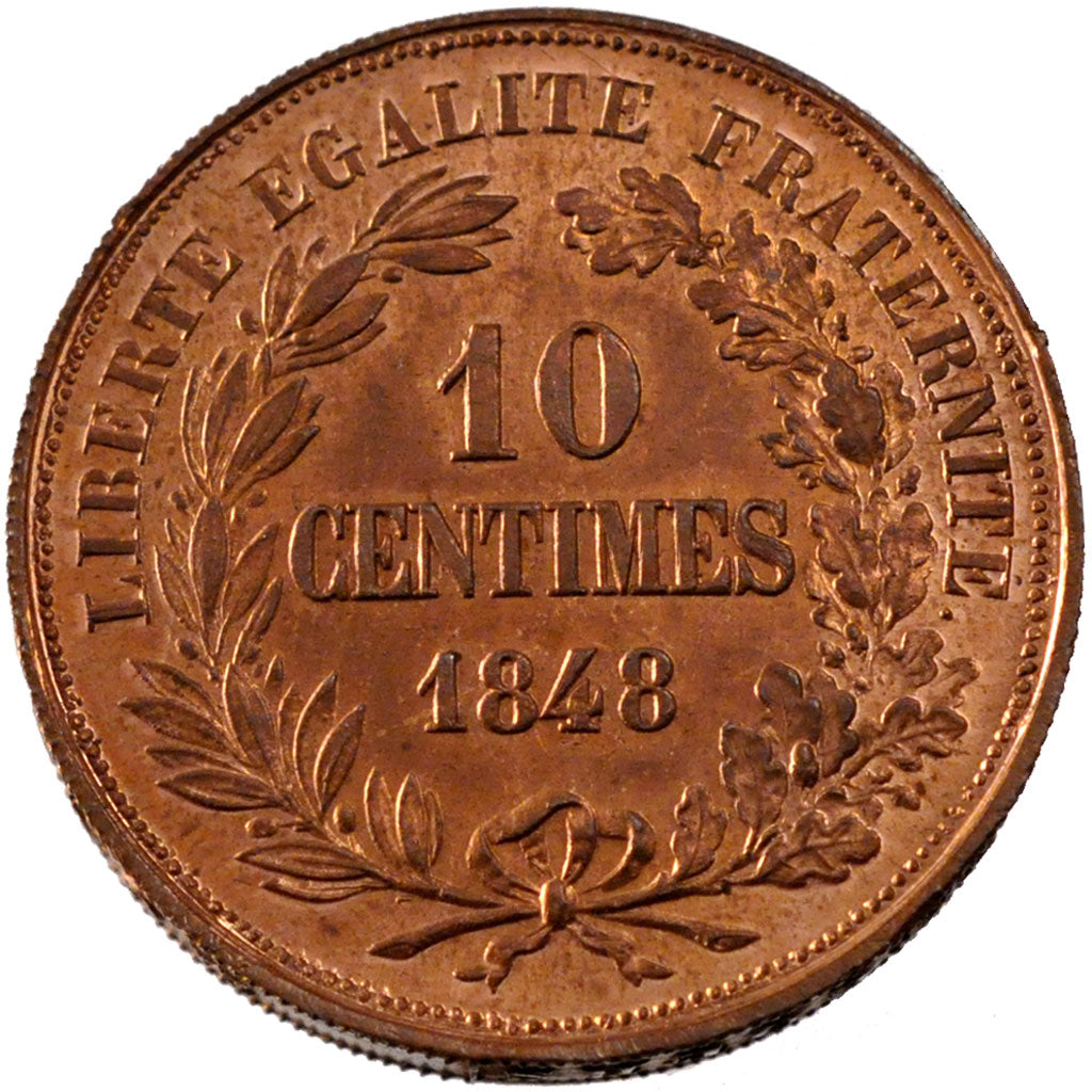 FRANCE, 10 Centimes, 1848, MS(60-62), Copper, Gadoury #227P, 35.36
