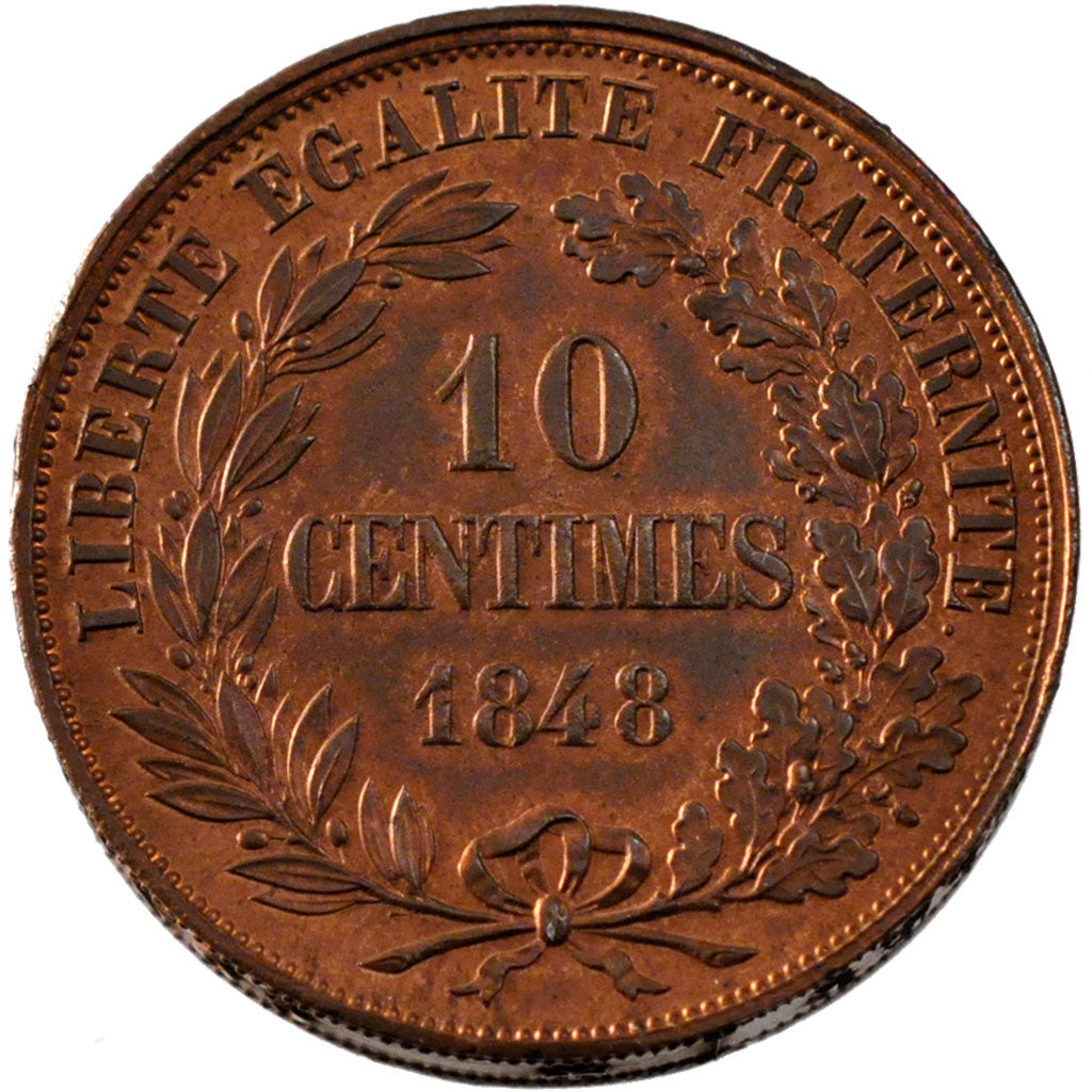 FRANCE, 10 Centimes, 1848, MS(60-62), Copper, Gadoury #219P, 40.89