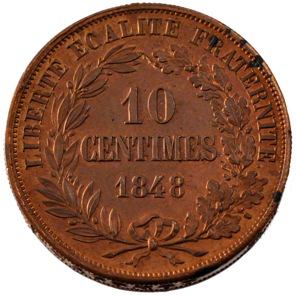 FRANCE, 10 Centimes, 1848, MS(60-62), Copper, Gadoury #233P, 37.29