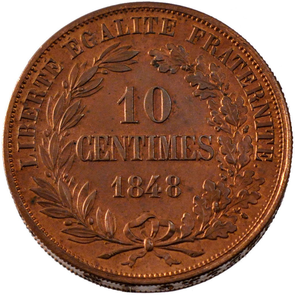 FRANCE, 10 Centimes, 1848, MS(60-62), Copper, Gadoury #217P, 36.18