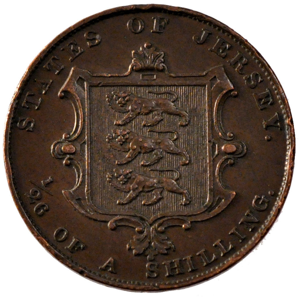 JERSEY, 1/26 Shilling, 1858, KM #2, AU(55-58), Copper, 8.55