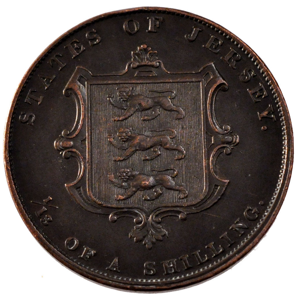 JERSEY, 1/13 Shilling, 1861, KM #3, AU(50-53), Copper, 17.28