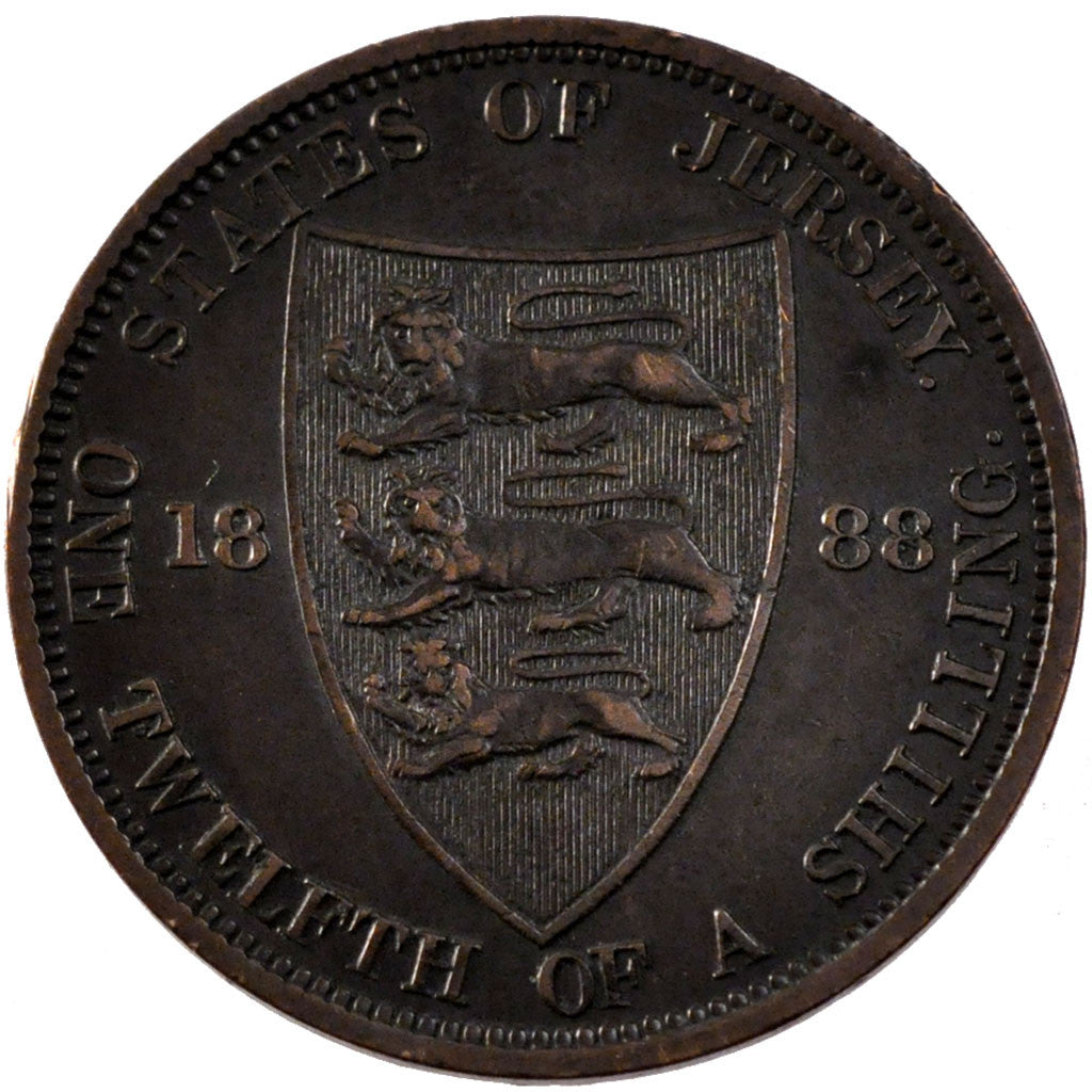 JERSEY, 1/12 Shilling, 1888, KM #8, AU(50-53), Bronze, 30.69, 9.56