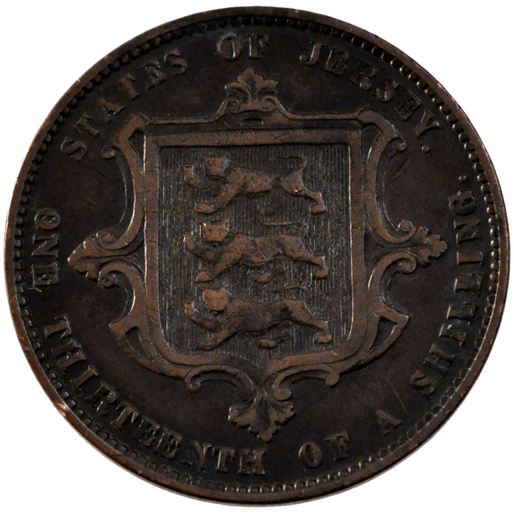 JERSEY, 1/13 Shilling, 1871, KM #5, EF(40-45), Bronze, 9.44