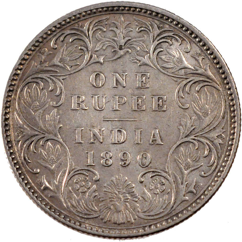 INDIA-BRITISH, Rupee, 1890, KM #492, AU(50-53), Silver, 30.79, 11.60