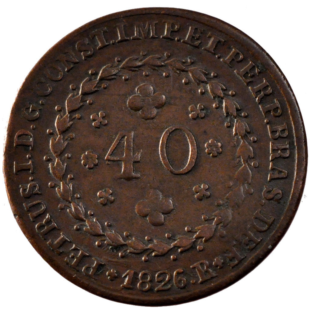 BRAZIL, 40 Reis, 1826, Rio de Janeiro, KM #363.1, EF(40-45), Copper, 8.98