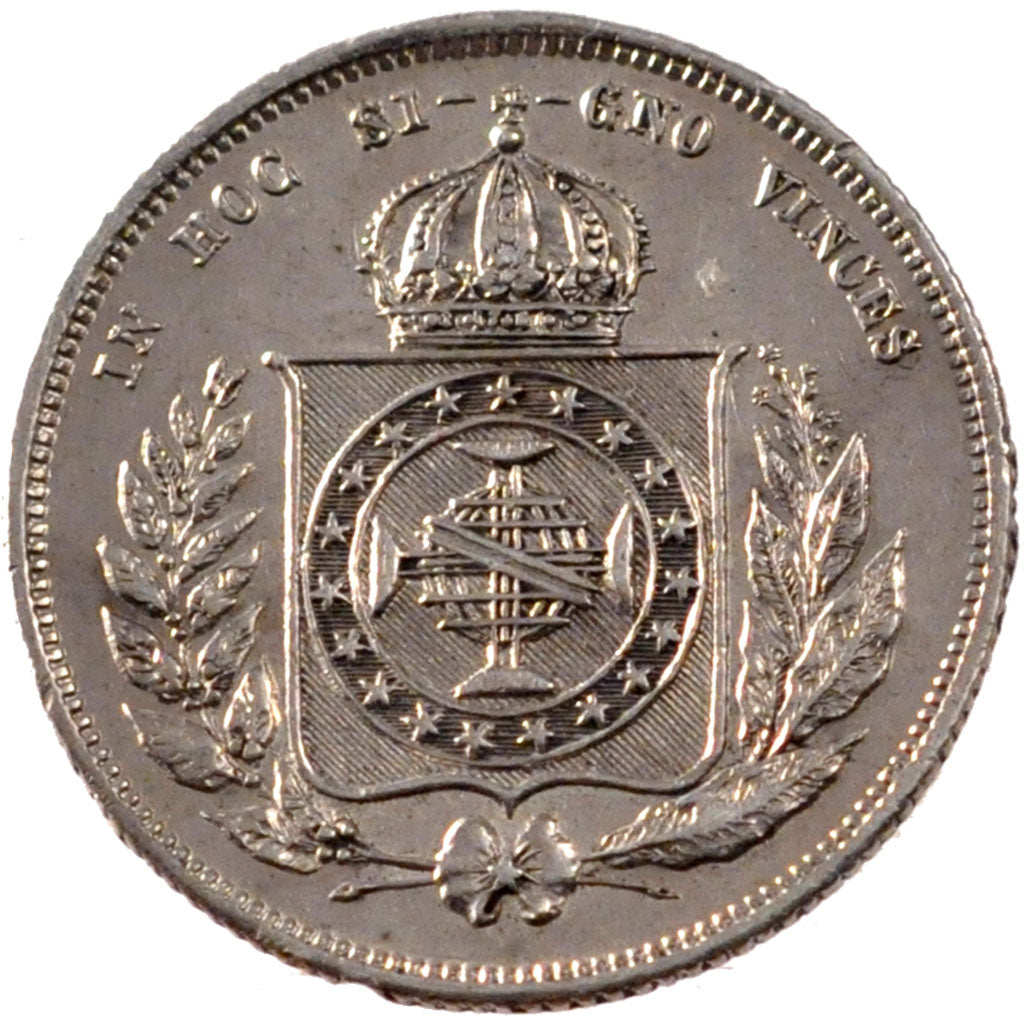 BRAZIL, 200 Reis, 1867, KM #469, AU(55-58), Silver, 19.9, 2.53