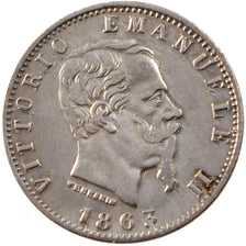 ITALY, 20 Centesimi, 1863, Milan, KM #13.1, AU(50-53), Silver, 0.89