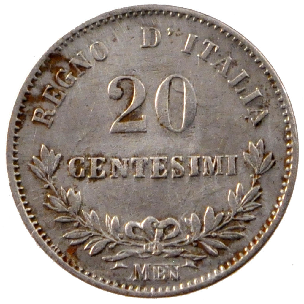 ITALY, 20 Centesimi, 1863, Milan, KM #13.1, AU(50-53), Silver, 0.89
