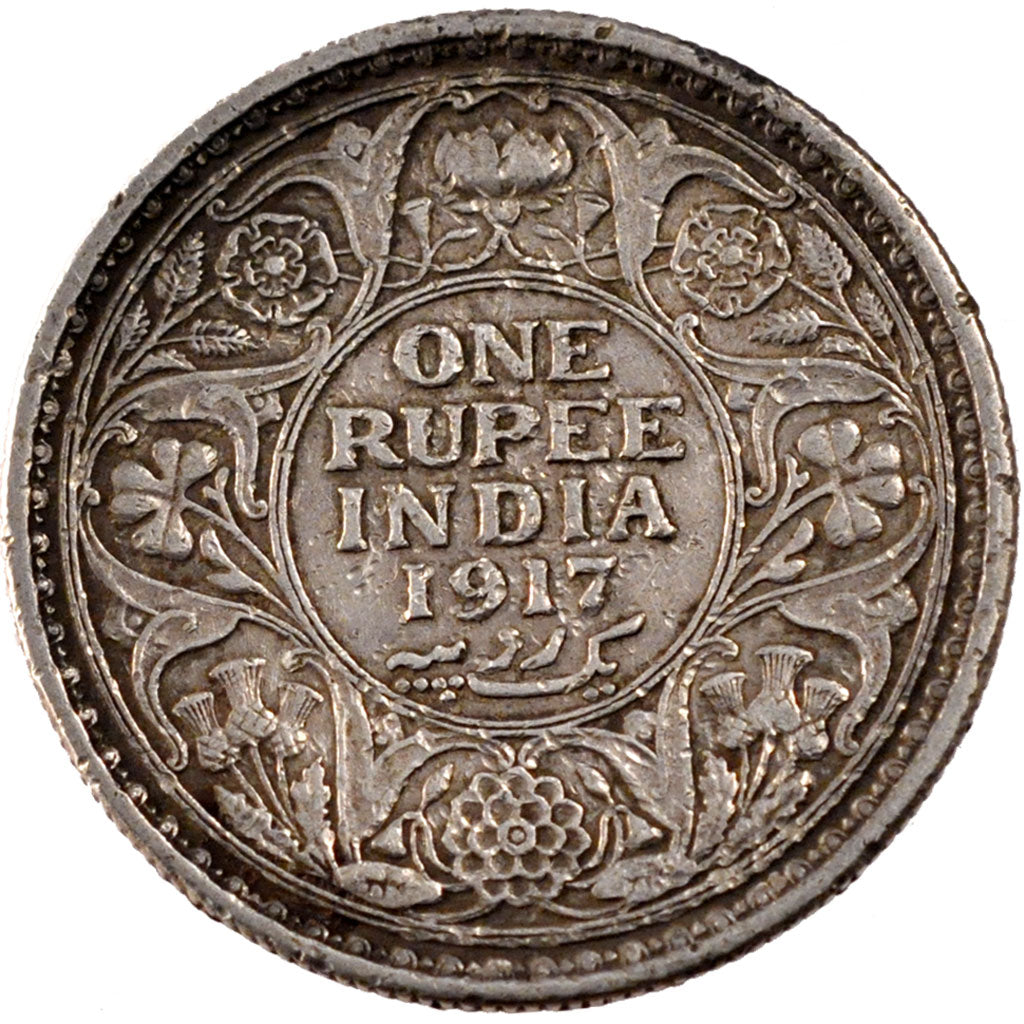 INDIA - BRITANNICA, George V, Rupee, 1917, MB+, Argento, KM:524